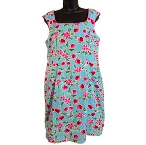 Floral Strawberry Cotton Dress Pink and White Shabby Chic Picnic Cruise Size 12